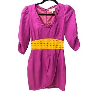 Anthro Tracy Reese Magenta Silk Dress Puff Sleeve size 0 xs